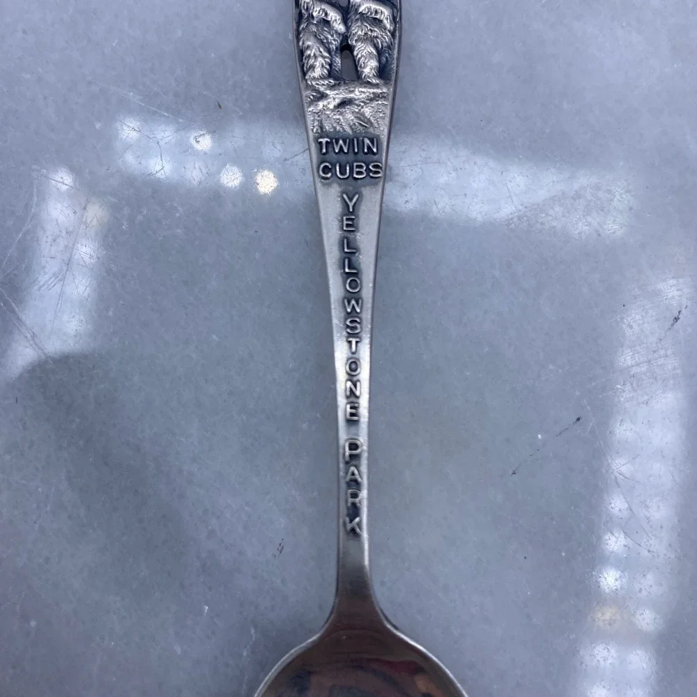Sterling Silver Yellowstone Park Twin Cubs Souvenir Spoon 4 Inch Vintage Silver